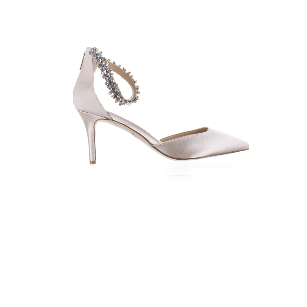 Badgley Mischka Womens Raleigh Champagne Satin Ankle Strap Heels Size 8 Medium